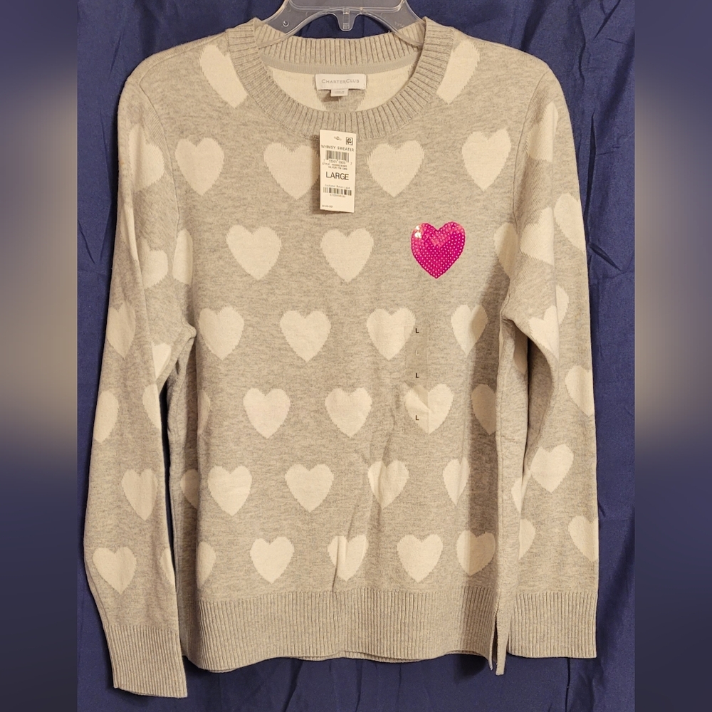 Charter Club Grey/White Heart Sweater
